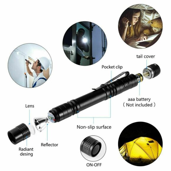 2x Tactical Flashlight Small LED Torch Light Mini Super Bright Penlight - Picture 7 of 7
